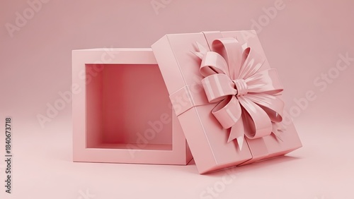 Elegant pink gift box with ribbon open on pastel background