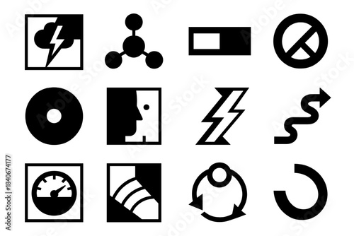 Cognitive Dissonance Icons. Cognitive Dissonance Themes silhouette set: conflicting-thought tile, tension node, belief-gap bar, contradiction ring, discomfort cue dot, mental split