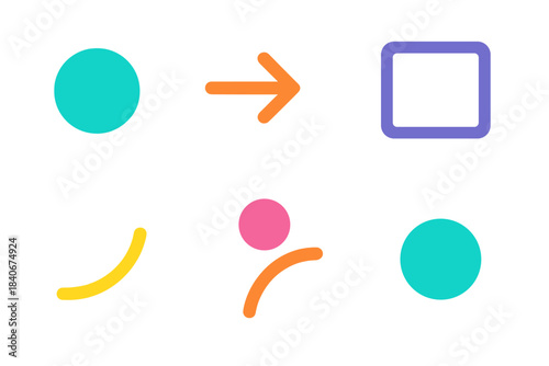 Colorful Workflow Diagram. Process Path flat set: entry node, workflow arrow, checkpoint box, transition curve, progress marker, final node.