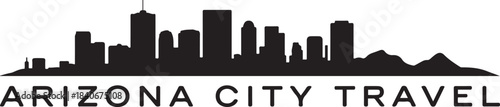 Phoenix Skyline with Arizona City Travel. design Vector black silhouette