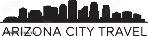 Phoenix Skyline with Arizona City Travel. design Vector black silhouette