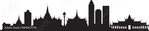 Phnom Penh Cambodia City Skyline with white Buildings. design Vector black silhouette