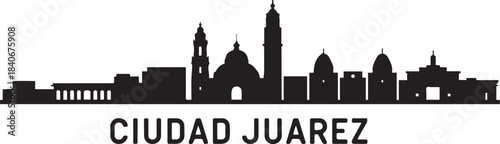 Ciudad Juarez skyline with Mexico city. design Vector black silhouette