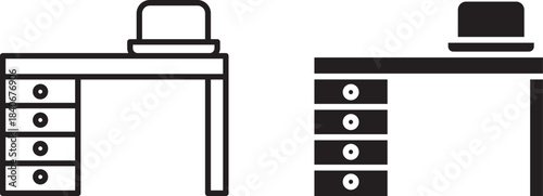 computer desk icon set, with a white background
