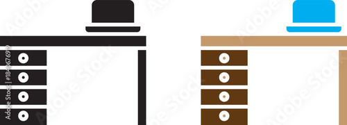 computer desk icon set, with a white background