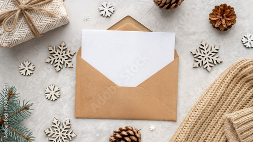 christmas greeting card. New Year's greeting card. Envelope with a sheet of paper 