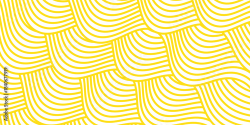 Curvy yellow lines. Ramen or noodle pattern. Pasta, tagliatelle or capellini background. Wavy spaghetti texture. Banner with traditional Italian, Chinese of Japanese food print. modern