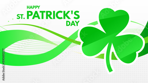 Happy St. Patrick's Day banner with green shamrock