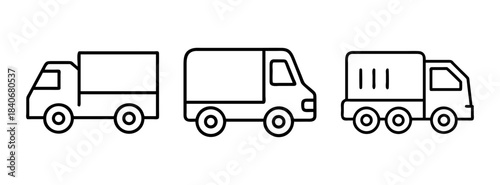 Three different delivery truck line icons in simple black outline style
