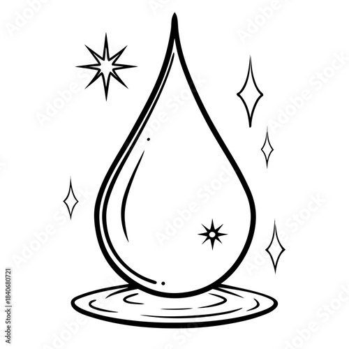 Icon of purity with a sparkling water drop, minimalist design, no background