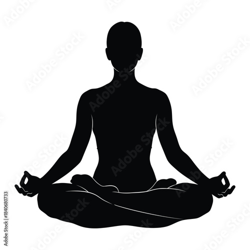 Meditating person silhouette, lotus pose, yoga, zen relaxation