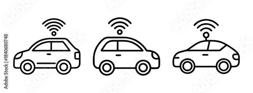 Vector illustration of three cars with wifi signals on top in line