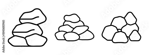 Three piles of stones in different formations on a