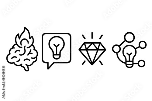 Creative Neural Icons. Creative Neural Pathways linear set: ignition-thought prism, linked-inspiration bar, emergent idea node.