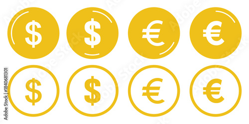 Dollar euro financial icon illustration showing online payment symbols, digital wallet graphics, currency signs and earnings coin visuals suitable for banking and economic design projects. EPS 10. 
