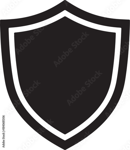 Black shield emblem with white outline on white background on transparent background symbol security
