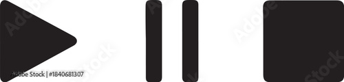 Black play pause and stop on white background simple on transparent background play pause stop media controls