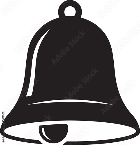 Black silhouette of a classic bell with a loop and clapper on a white background on transparent background