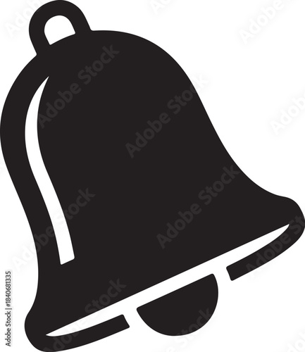 Black silhouette of a classic bell with a loop handle and clapper on transparent background symbol