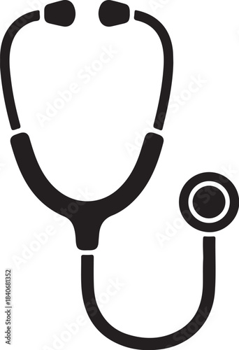 Black silhouette of a medical stethoscope on a white background on transparent background healthcare