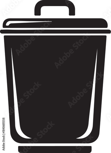 Black trash can with lid and handle on transparent background garbage can waste bin