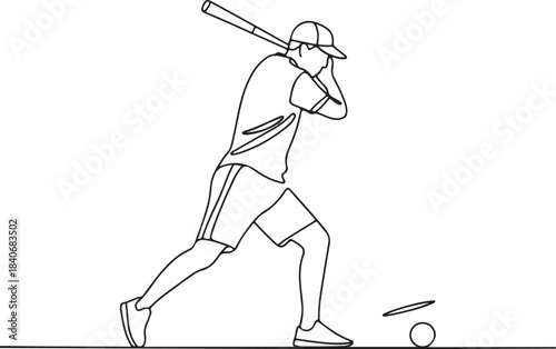 Continuous line art illustration of a player trying an off speed shot in minimal contour drawing