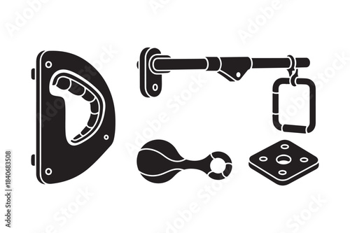 Black silhouette icons of vintage door hardware and fixtures