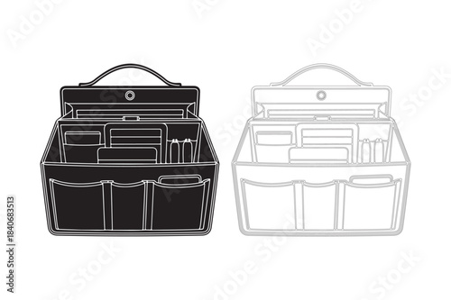 Black and white sketch of a vintage medical bag