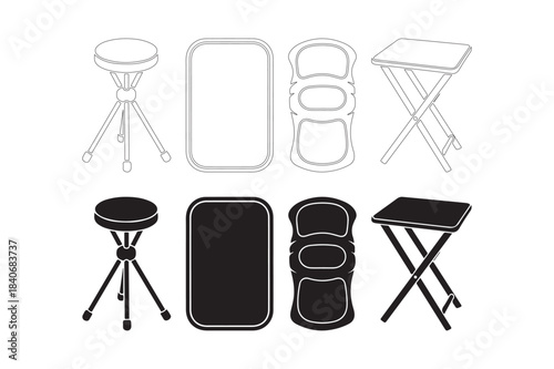 Collection of portable folding stools and tables