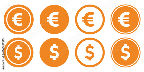 Money, dollar, world currency signs and icons vector bundle set. Money, dollar, and world currency signs and icons vector bundle set featuring global currency symbols in clean, modern styles