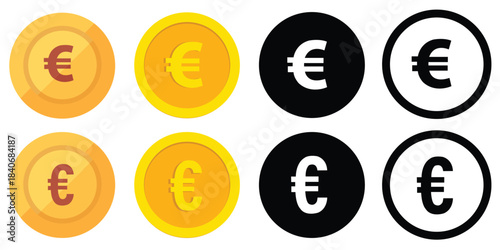 Set of currency symbols dollar, euro, pound, yen, won, rupee, franc, bitcoin, lira, ruble icon vector. Popular international currency sign isolated on transparent background. Vector illustration