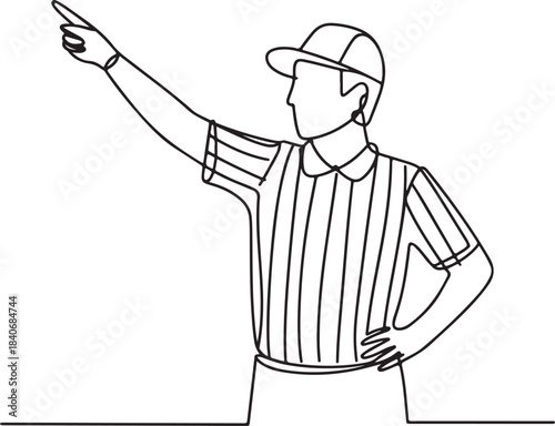 Continuous line art illustration of a referee signaling a point with hand in minimal contour drawing