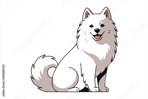 Friendly fluffy white dog character illustration, happy pet Vector