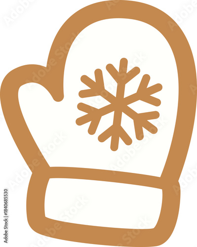 Holidays gingerbread gloves cookie with white icing decoration flat vector illustration.
Gingerbread cookies shaped like Christmas mittens  isolated.
Transparent background.