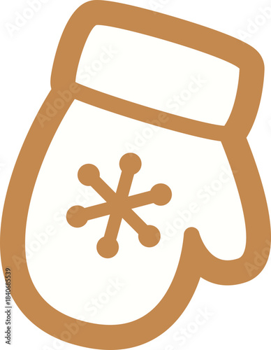 Holidays gingerbread gloves cookie with white icing decoration flat vector illustration.
Gingerbread cookies shaped like Christmas mittens  isolated.
Transparent background.