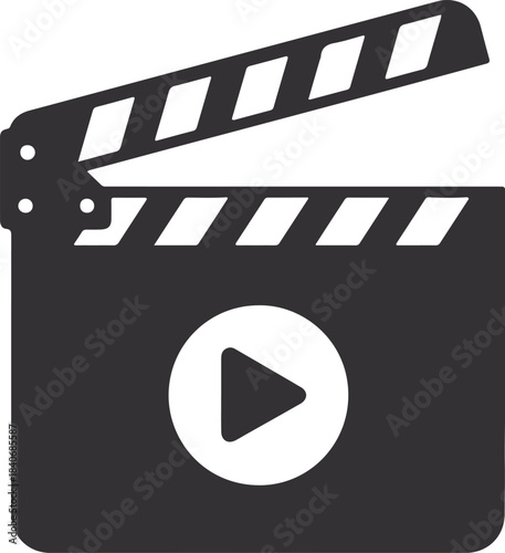 Black and white clapper board icon for film and video production