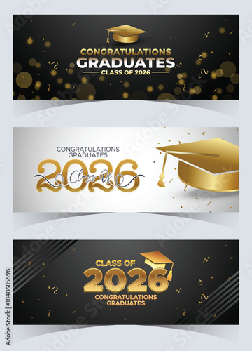 Premium Black and Gold Class of 2026 Graduation Banner Bundle Set