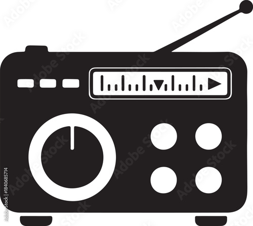 Black and white illustration of a vintage radio
