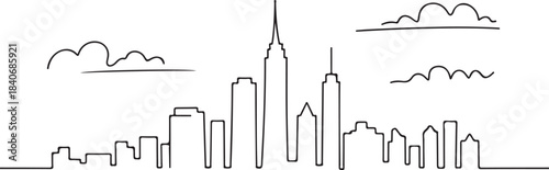 Continuous Line Skyline Using Alternating Tall Needle Towers Minimal Artistic Illustration