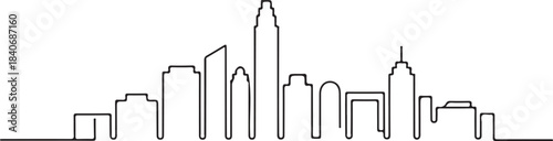 Continuous Line Skyline Where Every Building Appears as a Soft Rounded Rectangle Minimal Artistic Illustration