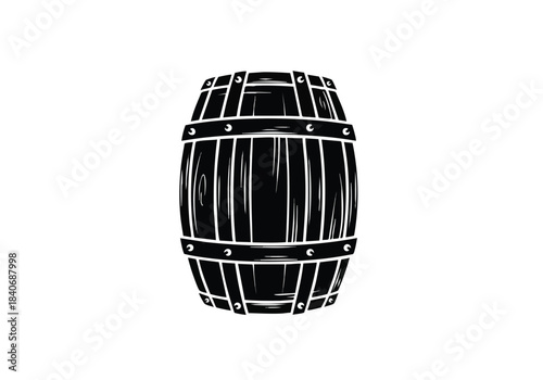 Black and White Wooden Barrel Illustration for Design