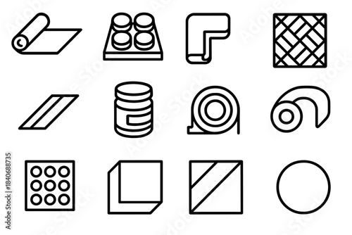 Surface Protection Icons. Surface Protection Supplies linear set: adhesive guard film, felt furniture pad, corner protector cap, scratch-free mat, non-slip strip, protective wax