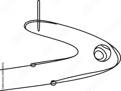 Continuous line art illustration of a spike ball trajectory curve in minimal contour drawing