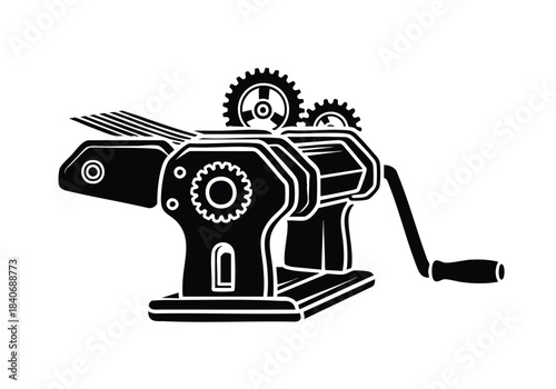 Illustrated mechanical gear machine with crank handle