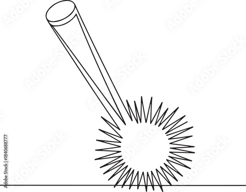 Continuous line art illustration of a spike ball bursting downwards in minimal contour drawing