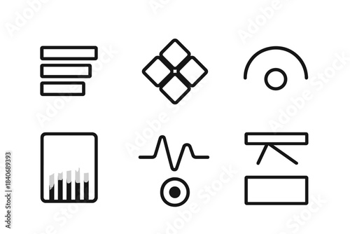 Human Sensitivity Icons. Human sensitivity patterns linear set: emotional layer bar, openness tile, stress arc node, trust beam, boundary gradient, resilience pulse, inner-point