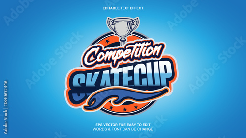 Sports, Logo, Badge Text Effect with Trophy and Waves.