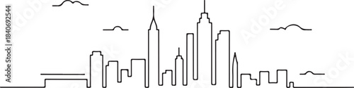 Continuous Line Skyline with Long Narrow Vertical Rectangles Minimal Artistic Illustration