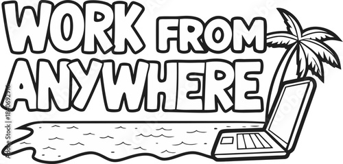 neon sign style work from anywhere text with lap