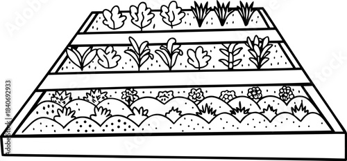 paper cutout style layered vegetable garden illust